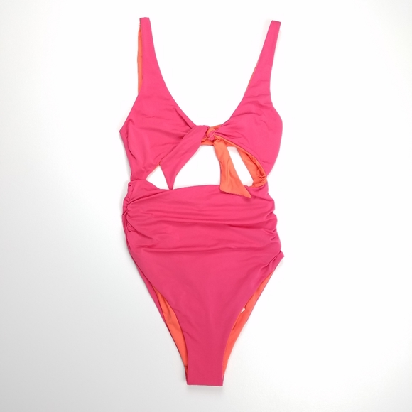 Stella McCartney Tie Front Pink One Piece Swimsuit - Picture 2 of 10